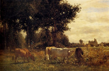 Репродукция картины "cows grazing" художника "труайон констан"