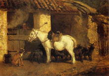 Репродукция картины "outside the stable" художника "труайон констан"