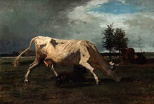Репродукция картины "cow chased by a dog" художника "труайон констан"
