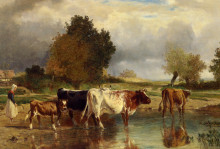 Картина "calf cows at the marl" художника "труайон констан"