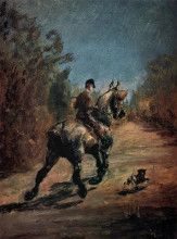 Репродукция картины "horse and rider with a little dog" художника "тулуз-лотрек анри де"