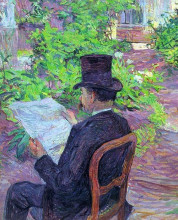 Картина "desire dehau reading a newspaper in the garden" художника "тулуз-лотрек анри де"