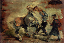 Репродукция картины "horse fighting his groom" художника "тулуз-лотрек анри де"