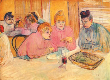 Репродукция картины "prostitutes around a dinner table" художника "тулуз-лотрек анри де"