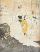 Картина "woman fastening a corset them, passing conquest" художника "тулуз-лотрек анри де"
