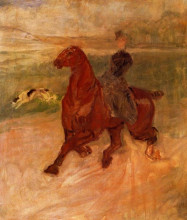 Репродукция картины "horsewoman and dog" художника "тулуз-лотрек анри де"