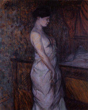 Репродукция картины "woman in a chemise standing by a bed (madame poupoule)" художника "тулуз-лотрек анри де"