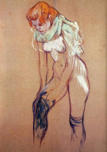 Репродукция картины "woman putting on her stocking" художника "тулуз-лотрек анри де"