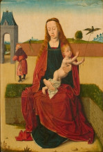 Репродукция картины "madonna and child on a grass bench" художника "баутс дирк"