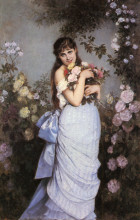 Копия картины "a young woman in a rose garden" художника "тульмуш огюст"