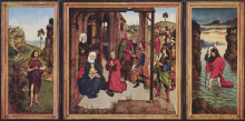 Копия картины "triptych the pearl of brabant. left wing: st. john the baptist, middle panel: adoration of the magi, right wing: st. christopher" художника "баутс дирк"