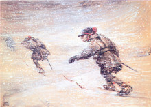 Репродукция картины "laplanders in snowstorm" художника "бауэр йон"