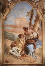 Картина "angelica carving medoro&#39;s name on a tree" художника "тьеполо джованни баттиста"