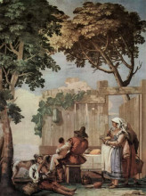 Картина "peasant family at table, from the room of rustic scenes, in the foresteria (guesthouse)" художника "тьеполо джованни доменико"