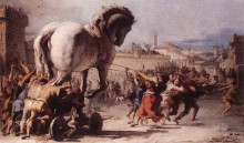 Картина "the procession of the trojan horse in troy" художника "тьеполо джованни доменико"