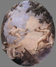 Репродукция картины "the swing of pulcinella" художника "тьеполо джованни доменико"