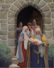 Копия картины "merlin taking away the infant arthur" художника "уайет ньюэлл конверс"