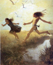 Картина "the children were playing at marriage-by-capture" художника "уайет ньюэлл конверс"