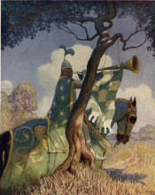 Репродукция картины "the green knight preparing to battle sir beaumains" художника "уайет ньюэлл конверс"