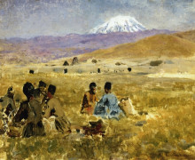 Картина "persians lunching on the grass, mt. ararat in the distance" художника "уикс эдвин лорд"