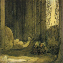 Картина "when she woke up again she was lying on the moss in the forest" художника "бауэр йон"