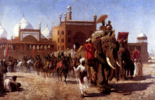 Репродукция картины "the return of the imperial court from the great nosque at delhi, in the reign of shah jehan" художника "уикс эдвин лорд"