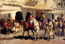 Репродукция картины "leaving for the hunt at gwalior" художника "уикс эдвин лорд"