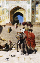 Репродукция картины "royal elephant at the gateway to the jami masjid, mathura" художника "уикс эдвин лорд"