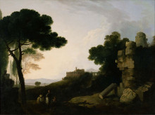 Картина "landscape capriccio with tomb of the horatii and curiatii, and the villa of maecenas at tivoli" художника "уилсон ричард"