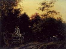 Копия картины "landscape with a track and a man sitting on a gate" художника "уильямс уильям"