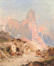 Картина "figures in a village in the dolomites" художника "унтербергер франц рихард"