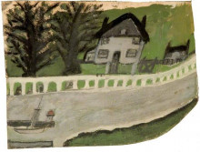 Репродукция картины "landscape with a house and trees" художника "уоллис альфред"