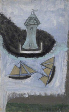 Репродукция картины "lighthouse and two sailing ships" художника "уоллис альфред"
