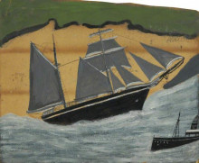 Репродукция картины "sailing ship against a sandy beach" художника "уоллис альфред"