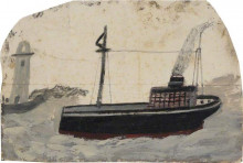 Картина "small black steamer with lighthouse" художника "уоллис альфред"