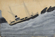 Картина "steamboat with two sailors, lighthouse and rocks" художника "уоллис альфред"