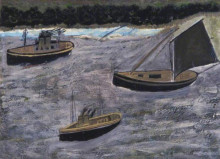 Репродукция картины "three boats off the shore" художника "уоллис альфред"
