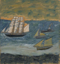 Репродукция картины "three-masted barque with three small ships" художника "уоллис альфред"