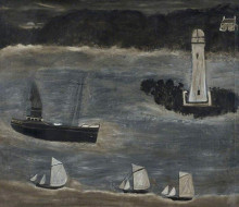 Репродукция картины "seascape, ships sailing past the long ships" художника "уоллис альфред"