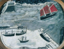 Репродукция картины "schooner approaching a harbour" художника "уоллис альфред"