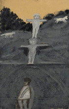 Картина "crucifixion or allegory with three figures and two dogs" художника "уоллис альфред"