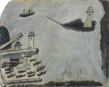 Копия картины "harbour with two lighthouses and motor vessel, st ives bay" художника "уоллис альфред"