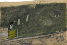 Репродукция картины "landscape with field, chimneys and road between blue and dark green cottages (consols mine)" художника "уоллис альфред"