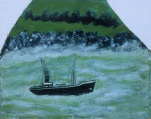 Репродукция картины "boat on the sea" художника "уоллис альфред"