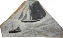 Репродукция картины "grey sailing ship and small boat" художника "уоллис альфред"
