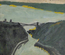 Копия картины "ravine with estuary. bristol channel and suspension bridge" художника "уоллис альфред"