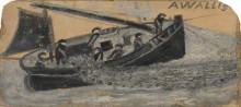 Репродукция картины "boat with fishermen letting out nets" художника "уоллис альфред"