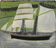 Копия картины "brigantine sailing past green fields" художника "уоллис альфред"