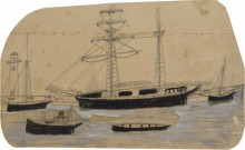 Репродукция картины "five ships in port with lighthouse" художника "уоллис альфред"