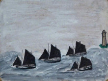 Копия картины "four boats by a lighthouse" художника "уоллис альфред"